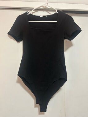 Mango Black Short Sleeve Square Neck Bodysuit